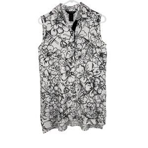 Ali Miles Womens Floral White Tunic tank Top S Boho Artsy Art To Wear Lagenlook